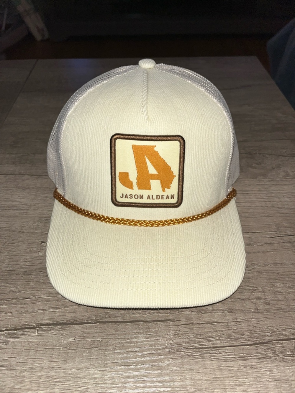 Jason Aldean Cream Trucker Hat with Gold Accent